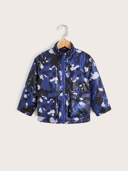 

toddler boys camo print flap pocket zipper front puffer coat she, Blue;gray