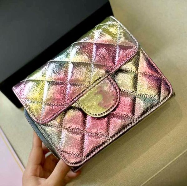 

tz women's glitter flap mini designer bags colorful multicolor genuine leather handbag designers gold-tone metal hardware chain diamond