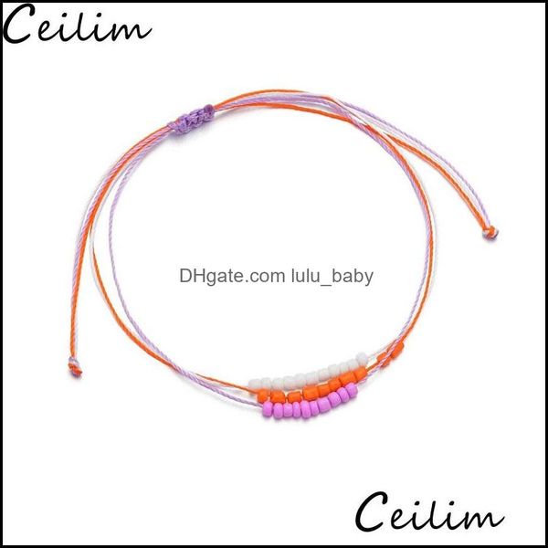 

charm bracelets jewelry bohemian sead beaded wax rope bracelet handmade rainbow beads braided waterproof ankle for women summer beach drop d, Golden;silver