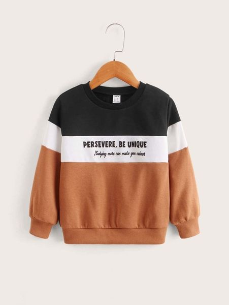 

toddler boys slogan graphic colorblock sweatshirt she, Black