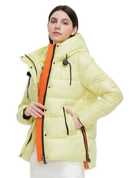 

gasman slant pocket zip up drawstring hooded puffer coat 36cv#, Black