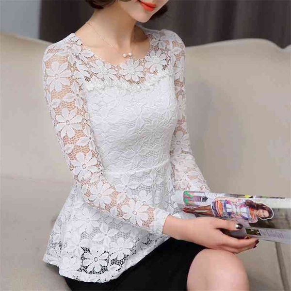 

spring blusas flowers white lace blouse women slim long sleeve shirt female vintage ruffle chemise femme 817c5 210401