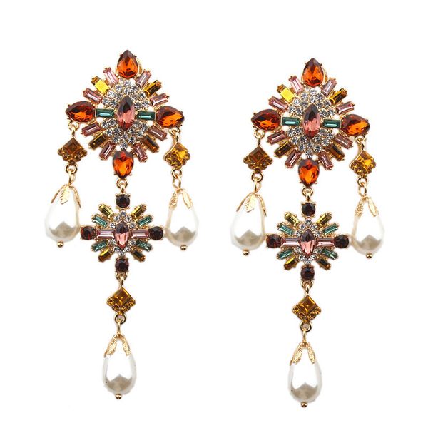 

stud foreign trade act the role ofing is tasted in europe and the big pai heavy colored diamonds exaggerated retro nines long earrings 641, Golden;silver