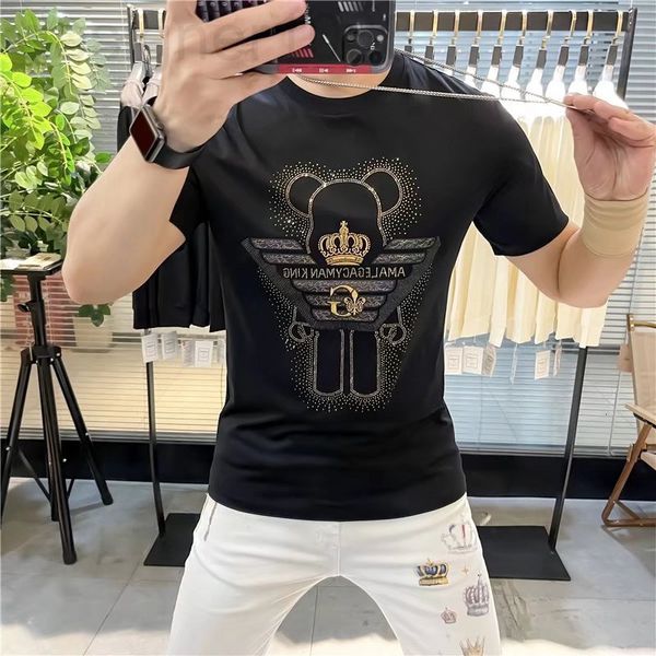 

men's t-shirts designer light luxury diamond bear short sleeve t-shirt men's fashion slim fit 2022 summer new half 7ubn, White;black