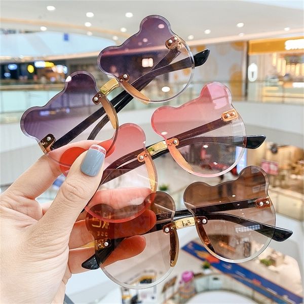 

children cute cartoon bear shape flower round sunglasses boy girls vintage uv400 colors rimless polarized sun glasses for kids 220715, Blue