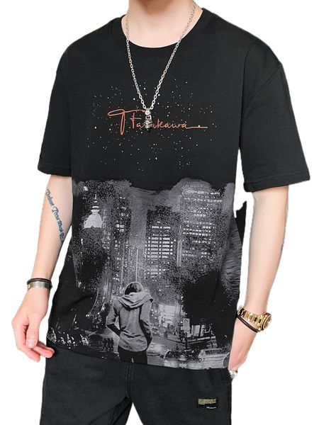 

men figure & letter graphic drop shoulder tee f9wi#, White;black