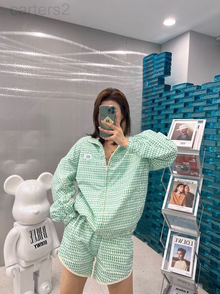 

two piece dress designer 22 spring and summer new niche design trendy brand long sleeved plaid stand collar shirt loose shorts casual suit w, White