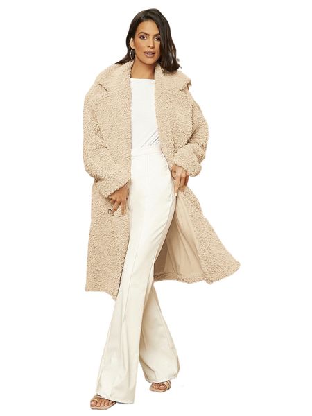 

lapel neck double breasted teddy coat i3ln#, Black