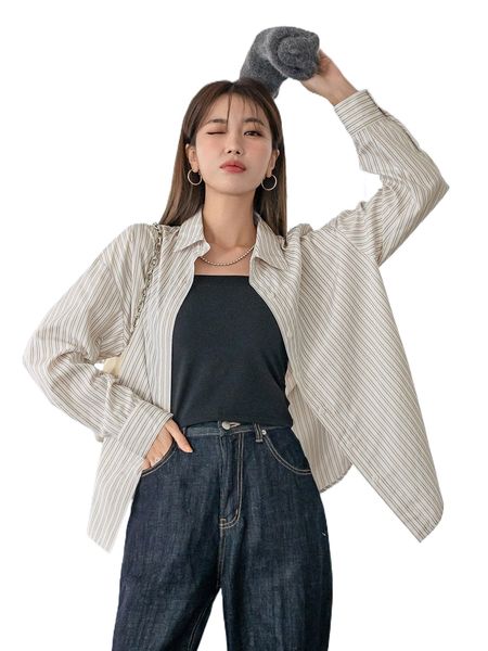 

dazy vertical striped drop shoulder blouse d6lj#, White