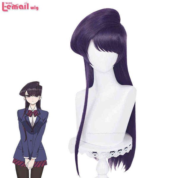 

l-correo electrÃ³nico peluca de cabello sintÃ©tico komi-san wa comyushou desu komi shoko cosplay 80cm pÃºrpura negro resistente al220505, Black