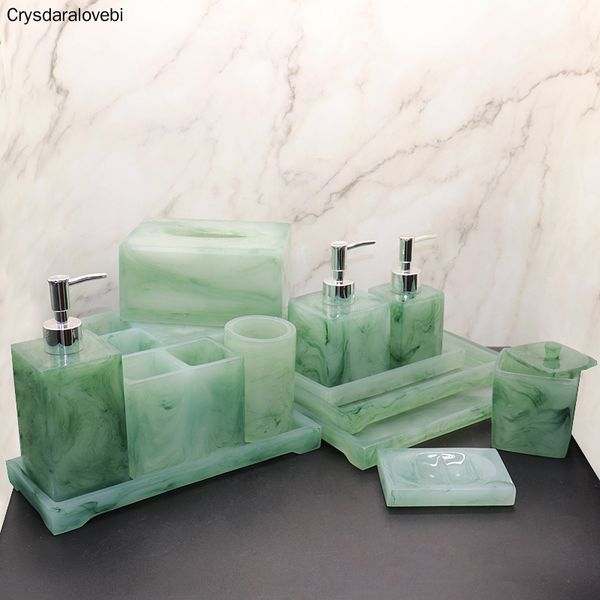 Lüks yeşil banyo aksesuarları seti tuvalet doku kutusu el dezenfektan şişe dispenser tuvalet dekorasyon tepsisi 220523