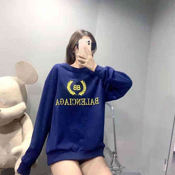 

2022 designer bal hoodies and coats chao br double wheat ear round neck pure cotton plush sweater, loose in autumn winter, bottomed shirt fo, Black