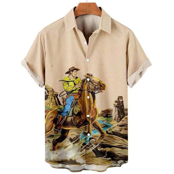 Camicie casual da uomo Hawaiian For Men Cowboy Man On Horse Beach Ahloa Button Down 3d T-shirt da uomo Roupas Masculinas Hip Hop Camisa TopMe