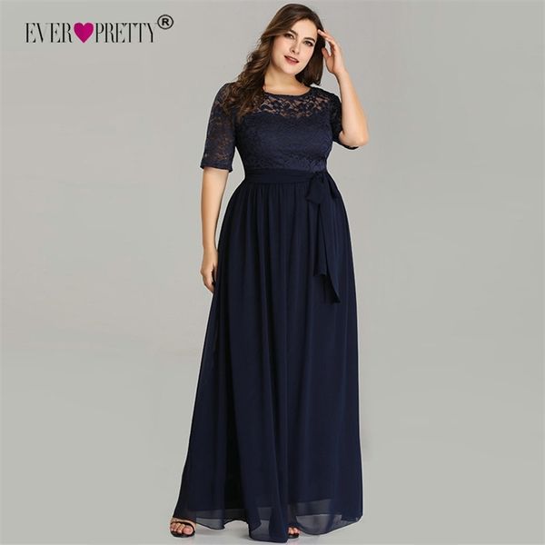 

plus size navy blue evening dresses elegant long aline half sleeve lace evening party gowns for wedding robe de soiree 201114, White;black