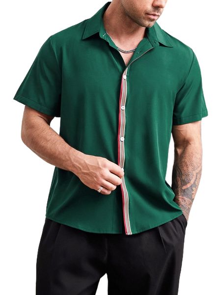

extended sizes men striped trim button up shirt p8bm#, White;black