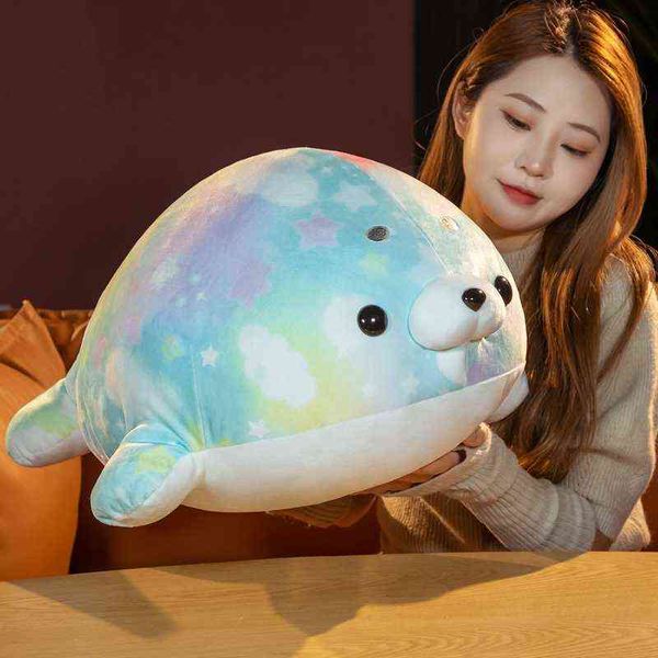 Novelty Rainbow Seal Plush Pillow Lion Mole Lion cheio de vida marinha boneca Decoração Kawaii Room Crianças Presentes de aniversário de Natal J220704