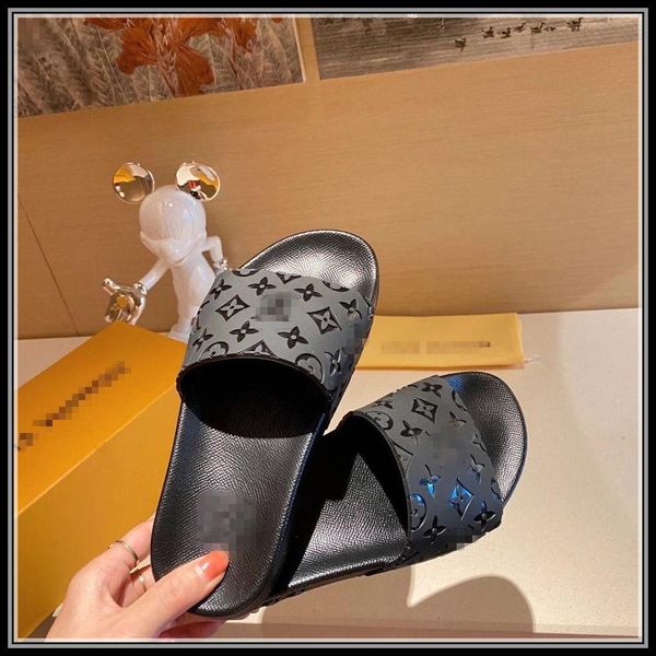 

lvs louiseity vuttons viutonity ggs slides designer shoes sandals lady women slippers flowers printing leather dust bag e fashion men, Black
