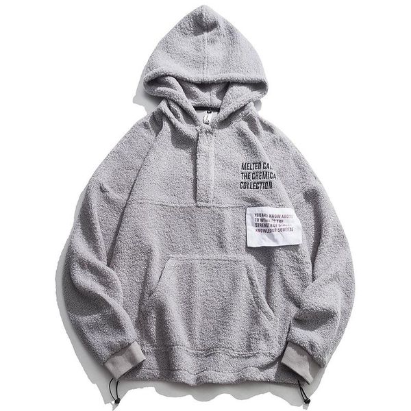 Erkek Hoodies Sweatshirts Erkek Sonbahar ve Kış Japon Girişli Kontrast Renk İşlemeli Teddy Kürk Kapşonlu Tüm Maç Kazak A24