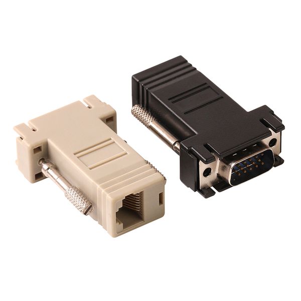 Extensor VGA macho/fêmea para adaptador de conector de cabo de rede de vídeo LAN CAT5 CAT6 RJ45