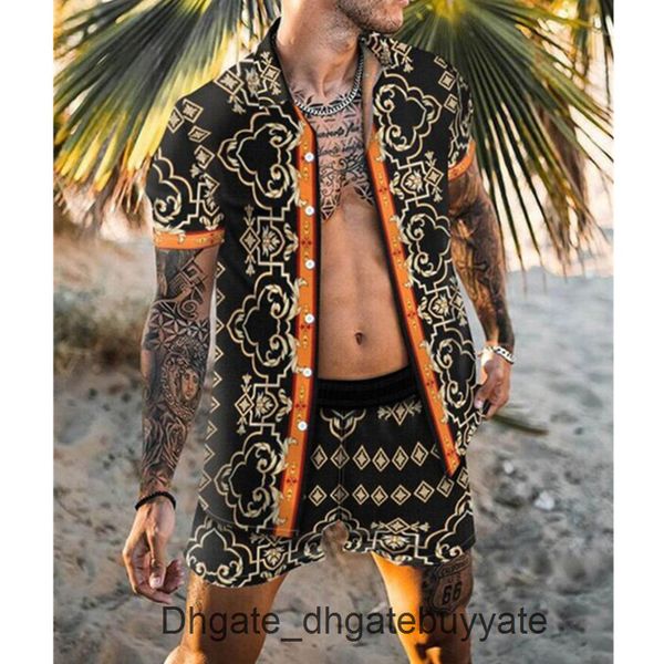 

men's casual fashion shirts luxury men tracksuits hawaiian sets printing short sleeve button shirt summer beach shorts tees streetwear, White;black
