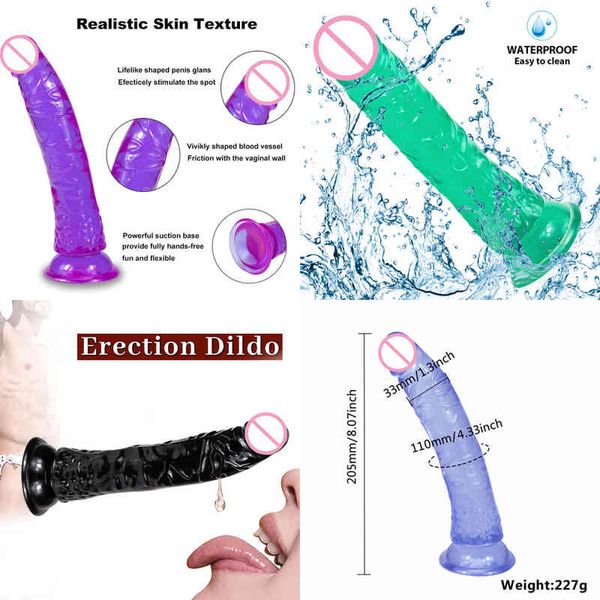 Nxy Dildo Simulazione colore Pene Apparecchio femminile Giocattolo divertente in cristallo trasparente con dildo 220601