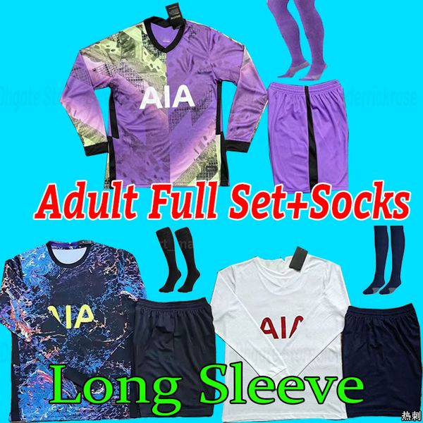 

long sleeve 21 22 23 kane son bergwijn ndombele soccer jersey 2021 2022 2023 jersey football shirt lo celso lamela lucas full set kits socks, Black;yellow