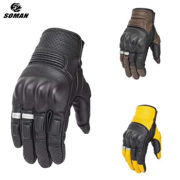 

soman retro leather guantes moto goat men black motorbike riding gloves protective gears mg22 220812, Blue;gray