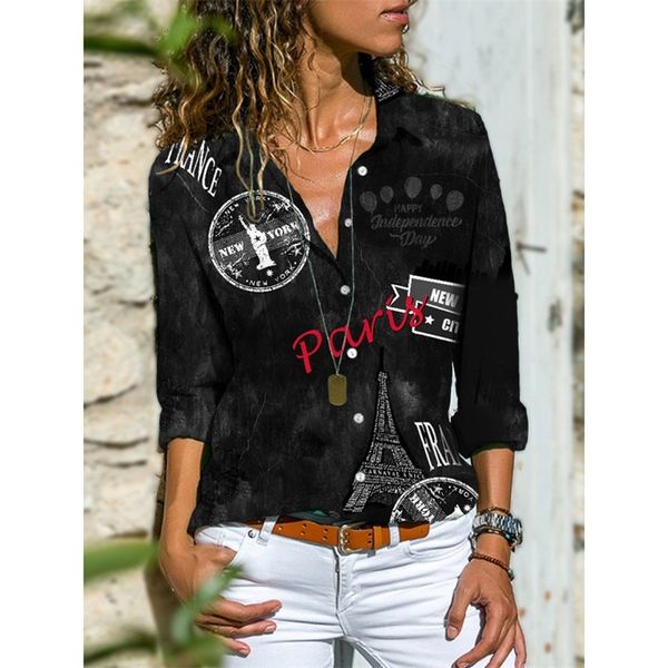 

autumn fashion vintage punk print oversized blouses loose cardigan button women's shirt turn-down collar harajuku lady 220407, White