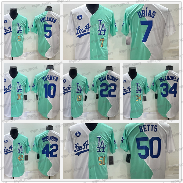 

bad bunny dodgers 2022 all star split jersey la freddie an scherzer mookie betts trea turner cody bellinger clayton kershaw julio urias chri, Black