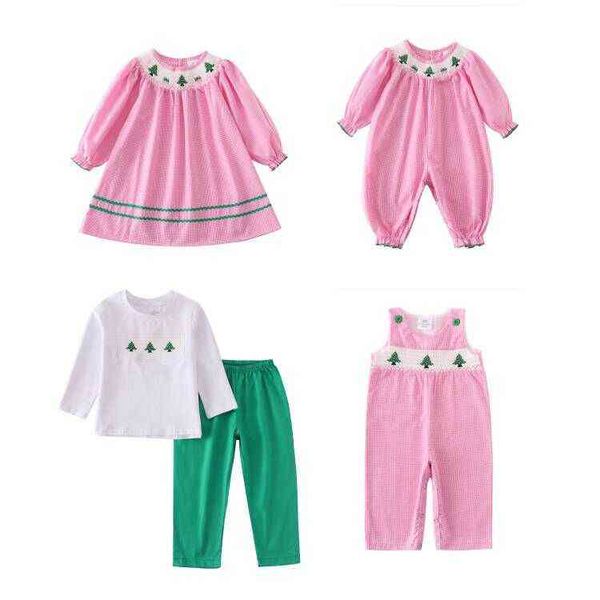 Girlymax Árvore de Natal Bebê Meninas Meninos Rosa Manta Romper Criança Calças Definir Vestido Tecido Família Olham Crianças AA220326