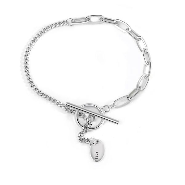 

link chain silver color vintage geometric stitching adjustable buckle bracelet women fashion high end design party jewelry, Black