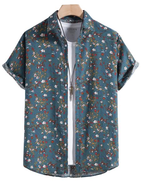 

men random ditsy floral curved hem shirt without tee a9fa#, White;black