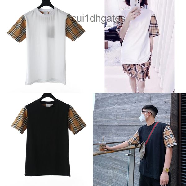 

2022 designer b br t shirt bbr2022 new plaid sleeve splicing short t-shirt for men and women in spring summer, White