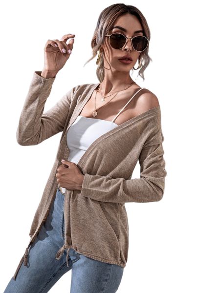 

drawstring hem solid coat 1819#, Black