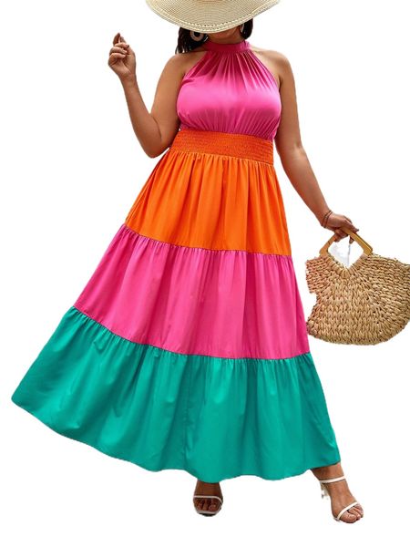 

plus cut and sew shirred panel dress j7rl#, Black