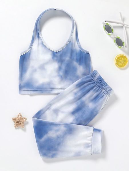 

little girl tie dyed halter and sweatpants she, White