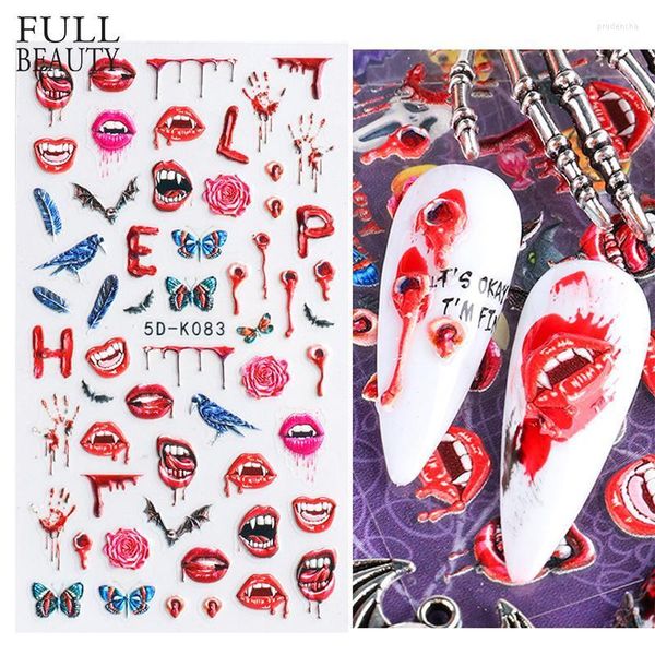 Adesivi Decalcomanie 5D Rosso Sanguinante Halloween In Rilievo Cicatrice Per Unghie Labbra Tatuaggio Fai Da Te Decorazioni Per Feste Cursori Manicure Design CH5D-K083 Prud22