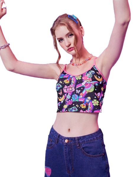 

romwe anime cartoon graphic cami m0cw#, White