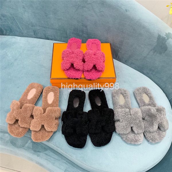

slippers early autumn flat bottomed wool slippers women's one-line fashion, Black