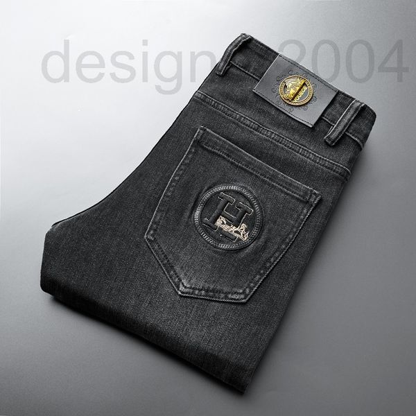 

men's jeans designer autumn and winter fleece thickened jeans men's 2021 fashion brand new black quality slim fit elastic straight, Blue