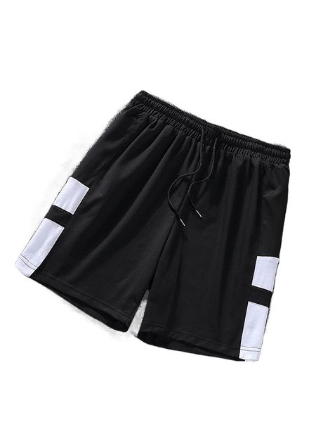 

men contrast panel drawstring waist shorts d0pa#, White;black