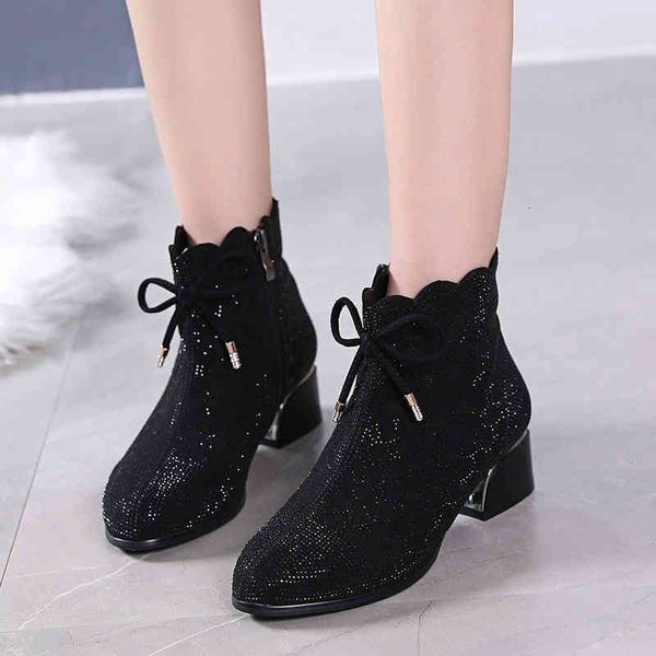 

slippers autumn winter drill frosted large 4143 thick heel cotton boots middle single women's soft sole eq0f, Black