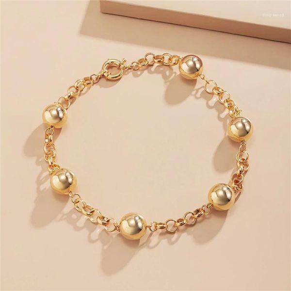 Ketten 2022 Mode Punk Retro Metall CCB Ball Weibliche Kurze Halskette Einzelne Schicht Gold Kette Schlüsselbein Für Frauen Schmuck Geschenke