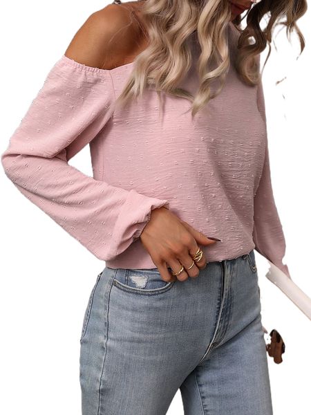 

solid asymmetrical neck bishop sleeve blouse m3tt#, White