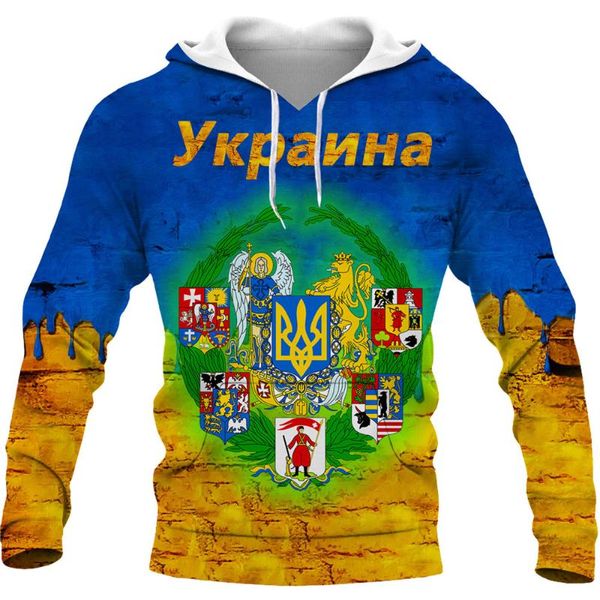 Moletons masculinos moletons bandeira da ucrânia 3D Men masculino Spring Autumn Print Full Prind Sweatshirt Unissex Pullover casual Casual Casual Roupas