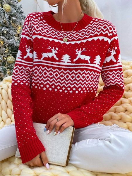 

christmas & geo pattern sweater p74f#, White;black