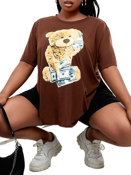 

plus bear print tee h10m#, Black