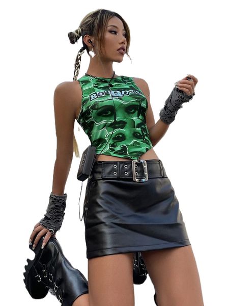 

figure & letter graphic hanky hem tank t6sh#, White