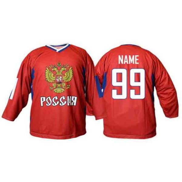 Te Team Rússia Branco Vermelho Gelo Hóquei Jersey Bordado Homem Costura Personalizar Qualquer Número e Nome Jerseys