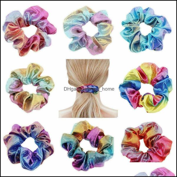 Accessori per capelli Baby Kids Maternità 12 colori Tie Dye Laser Scrunchie Donna Ragazze Elastici in gomma Accessorie Dhhaf